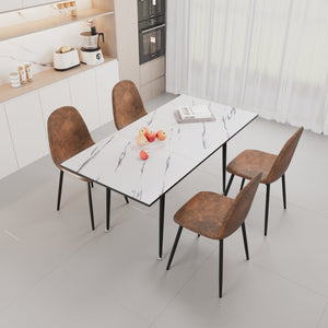English Elm 47"-63" Extendable Modern Dining Table Set For 2-6 With Elegant Brown Suede Chairs & Metal Base W2189S00624