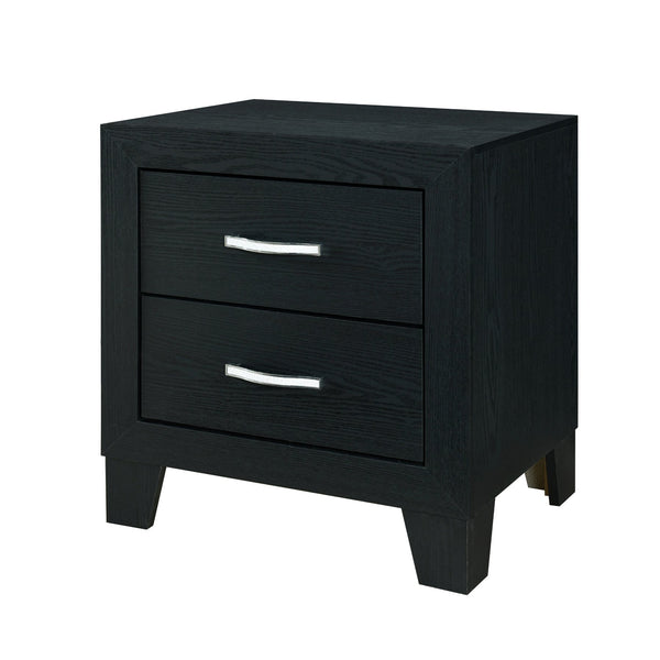 English Elm CARLOS Black Nightstand with 2 Drawers, Solid Wood + MDF, Modern Black Finish, Glam Glam Accents B201P215912