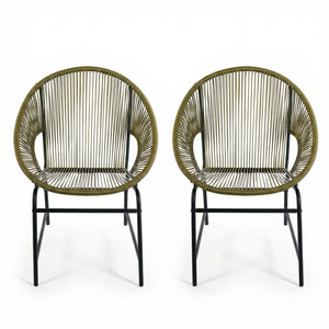 English Elm Nusa Outdoor Pe Rattan Patio Chairs with Iron Frame Airy Oval Weave Set of 2 Green N775P422987G