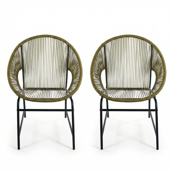 English Elm Nusa Outdoor Pe Rattan Patio Chairs with Iron Frame Airy Oval Weave Set of 2 Green N775P422987G