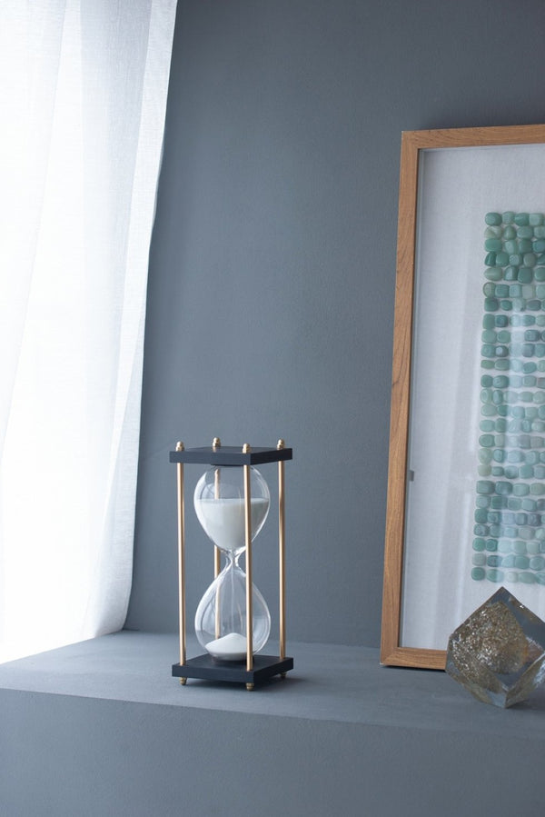 English Elm Set Of 2 Elegant Hourglass Timers In Black And Brass Stand - 30-Minute Sand Timer Decor Accent W2078P279112-GIGA