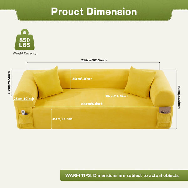English Elm 3seater Corduroy Cloud Sofa No Assembly Pillow Soft Seating for Apartments and Living Rooms Yellow W3396P483186