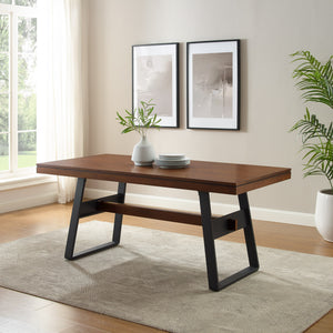 English Elm Walker Edison - Modern Industrial Metal & Wood Large Dining Table Dark Walnut – Seats 6-8, Warp-Resistant Veneer, Adjustable Feet, Versatile Desk Option B185P169206