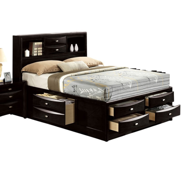 English Elm Contemporary King Size Bed With Under-Bed Drawers & Headboard Bookcase In Sleek Black Finish B2741S00558