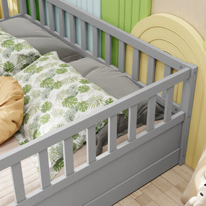 English Elm Full Montessori Floor Bed Frame For Kids - Secure, Low-Profile Design In Gray For Safe Play & Sleep W1858P164934