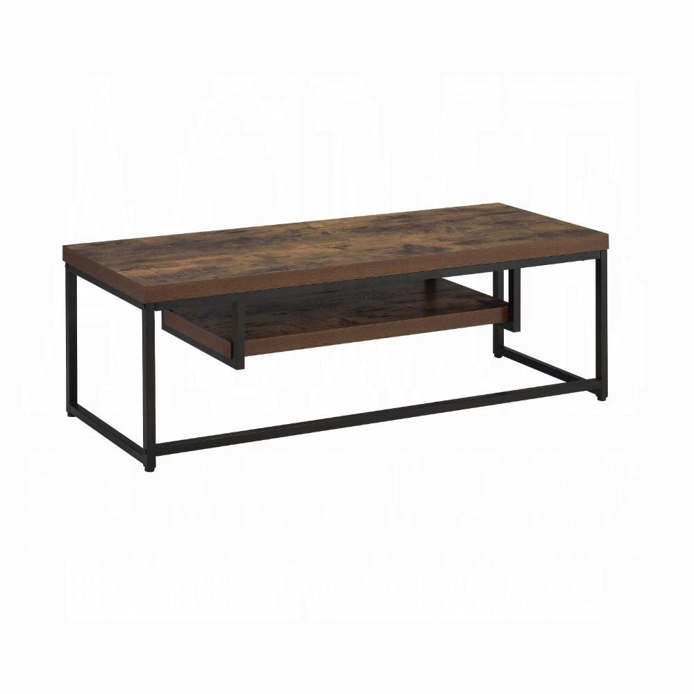 English Elm Weathered Weathered Oak and Black TV Stand with Open Shelf, 47" Media Console for TVs & Storage B062P209412