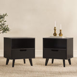 1-Drawer Midcentury Nightstand - Set of 2 Black HANB4CBLC-2PK Walker Edison