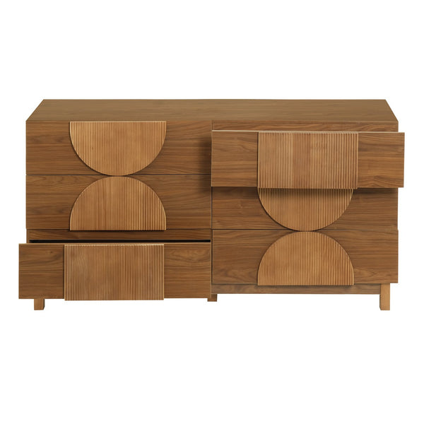 English Elm Modern Fluted 6 Drawer Dresser with Solid Wood Legs Japandi Chest for Bedroom Brown N739S0000013N