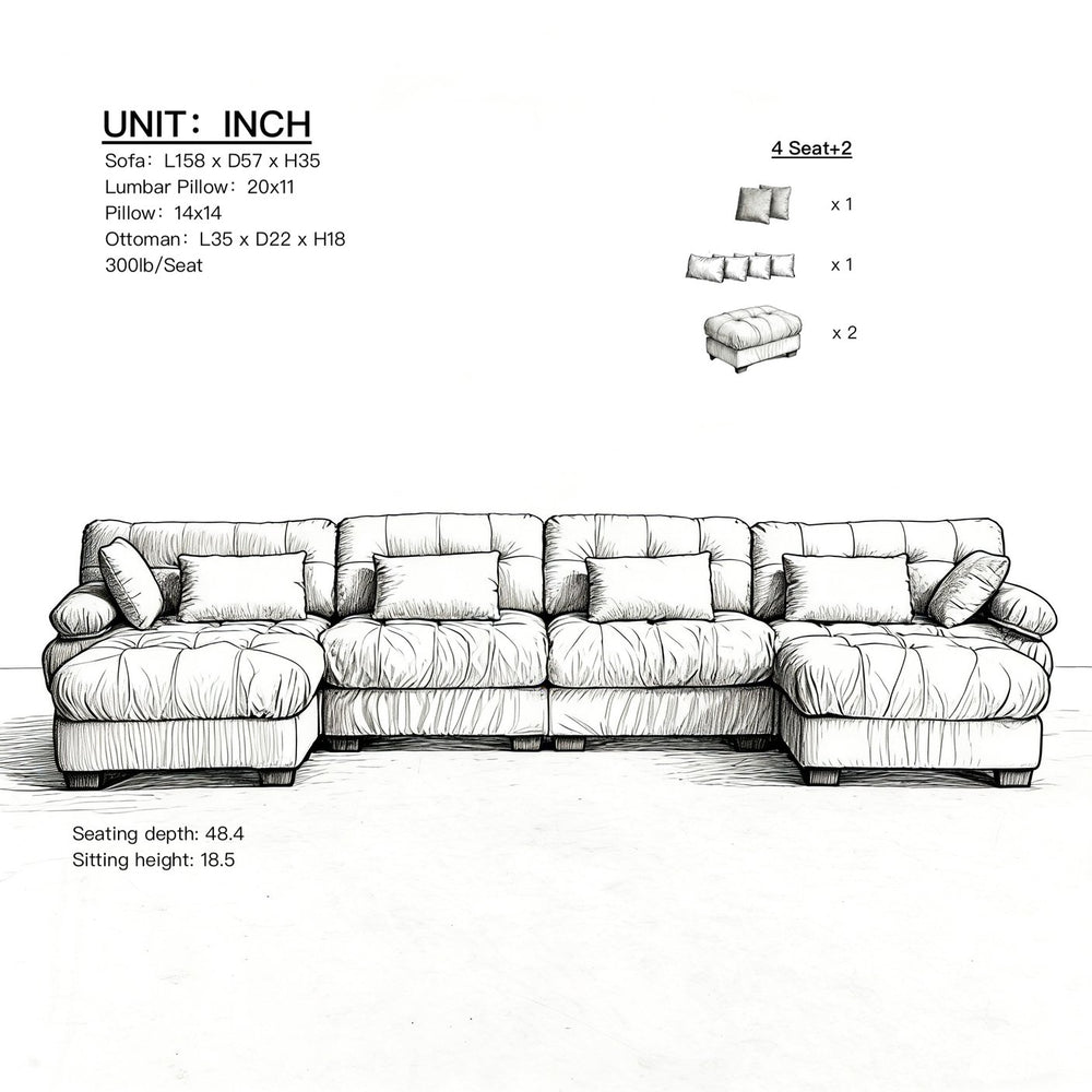 English Elm U Shaped Modular Cloud Sectional with Plush Flannelette Upholstery Deep Seat Living Room Sofa Beige W2120S00053