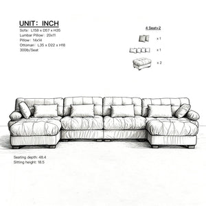 English Elm U Shaped Modular Cloud Sectional with Plush Flannelette Upholstery Deep Seat Living Room Sofa Light Brown W2120S00050