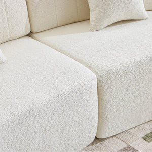 English Elm Curved Four Seat Chenille Sofa with Removable Backrest for Retro Apartment Living White W3612S00043