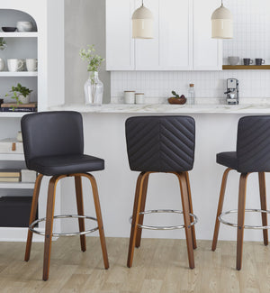 English Elm Fixed-height Swivel Barstools Mid-century Walnut Bentwood Frame Grey Upholstered Set B202S01925