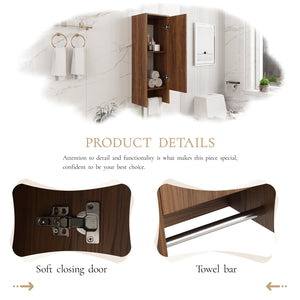 English Elm 12 Inch Wall Mounted Storage Cabinet Soft Close Door Ebony Wood Finish Bathroom W1972P457984