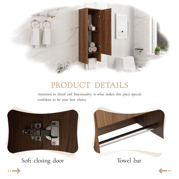 English Elm 12 Inch Wall Mounted Storage Cabinet Soft Close Door Ebony Wood Finish Bathroom W1972P457984