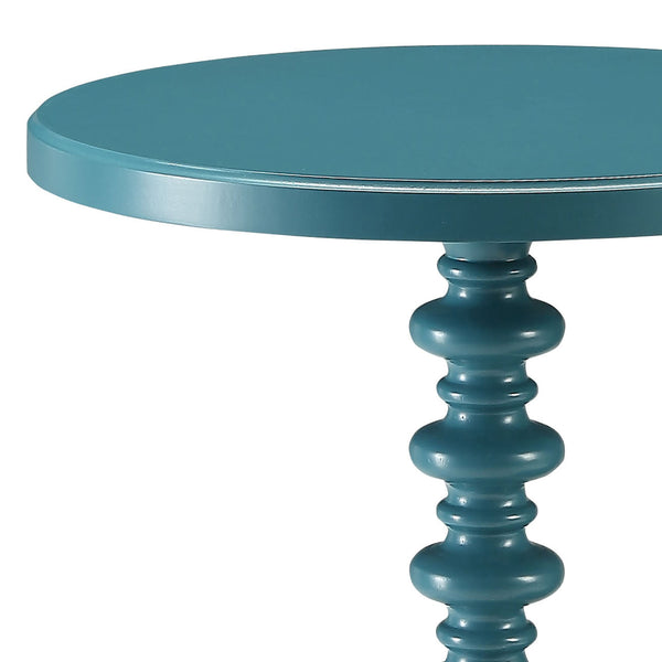 English Elm Teal Round Pedestal Side Table with Turned Base, Solid Wood & MDF, Timeless Accent for Living Rooms and Dining Spaces B062P185709
