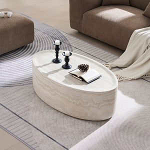 English Elm Modern Oval Travertine Coffee Table Low Profile Fiberglass Living Room Accent W2085P391862