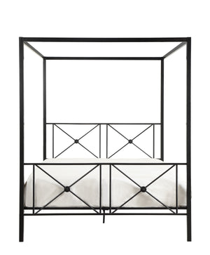 English Elm Black Queen Platform Canopy Bed with Double X Metal Frame and Medallion Accents for Modern-Traditional Bedrooms Black 84.5 L x 22 W x 4.75 H B011P207846