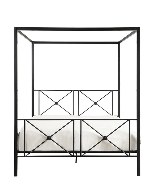 English Elm Black Queen Platform Canopy Bed with Double X Metal Frame and Medallion Accents for Modern-Traditional Bedrooms Black 84.5 L x 22 W x 4.75 H B011P207846