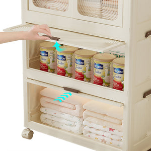 English Elm Portable Kids Wardrobe Cabinet with Magnetic Doors Hanging Rod and Four Cube Storage W2699P210481