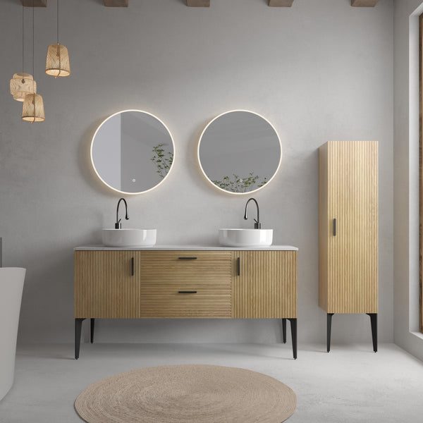 English Elm Emilia 60 Inch Freestanding Oak Vanity with Ceramic Sink and Soft Close Drawers W1865S00207