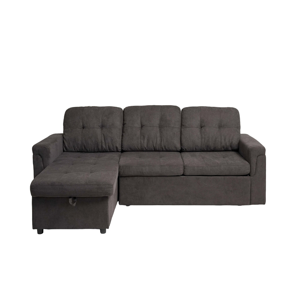 English Elm Upholstered L-Shaped Sleeper Sofa with Reversible Storage, Pull-Out Bed & Breathable Flannel Finish W3138S00001