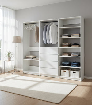 English Elm Prosper Freestanding White Walk-In Wood Closet System with Oak Finish, Ample Modular Storage & Easy Assembly B040S00142