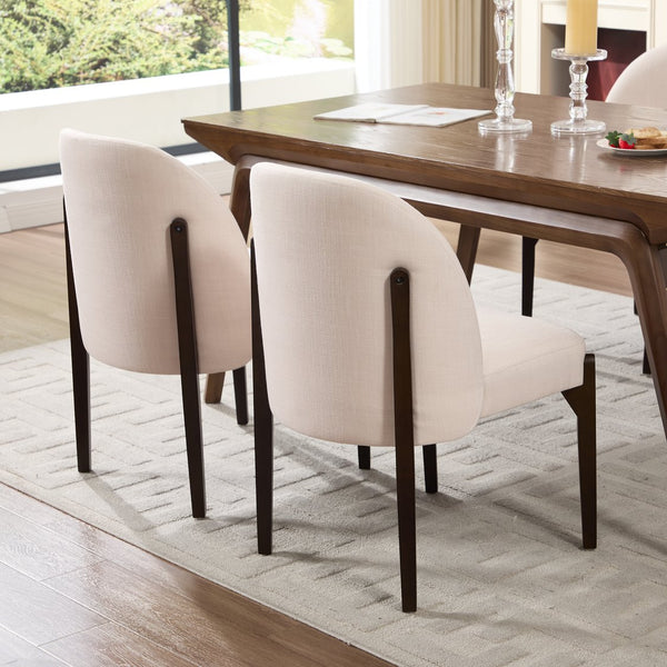 English Elm Wooden Wingback Dining Chairs Upholstered Farmhouse Modern Set with Lumbar Support Beige W3244P429255