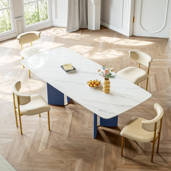 English Elm Carbon Steel Rectangular Dining Table with Stone Top for Contemporary Interiors W1002S00009