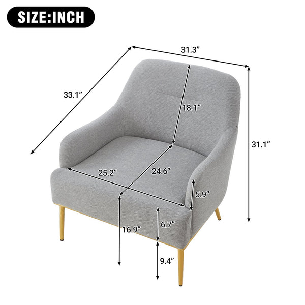 English Elm Modern Chenille Armchair with Curved Back Gold Legs Plush Accent Seat for Any Room Grey N763P360684E