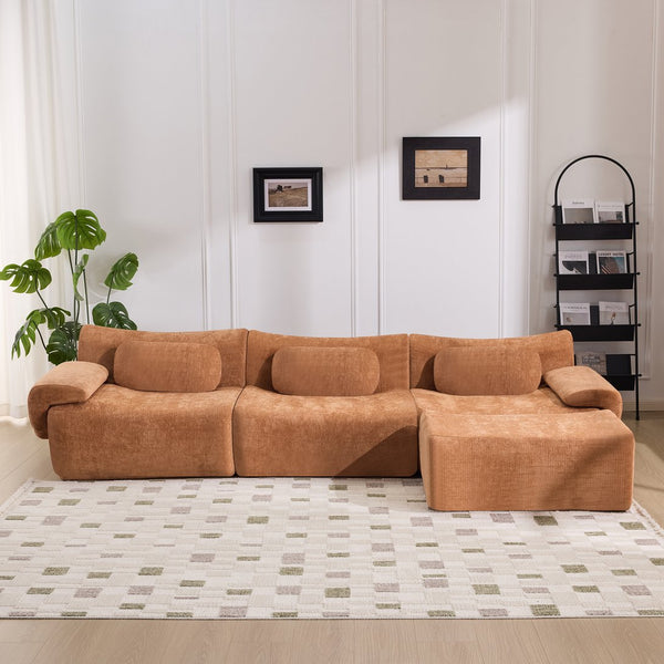 English Elm Modular Chenille Deep Seat Sectional Sofa with Bamboo Frame for Living Room Lounge Orange W1829S00070