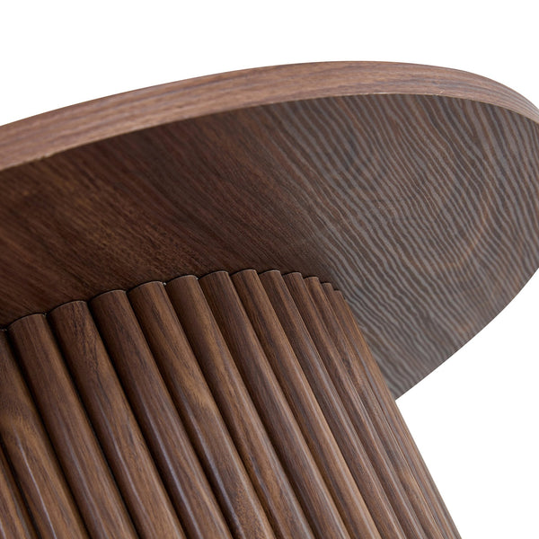 English Elm A modern circular coffee table Walnut 27.5" MDF top with cylindrical Roman legs, hidden storage, vintage flair W1151P270614