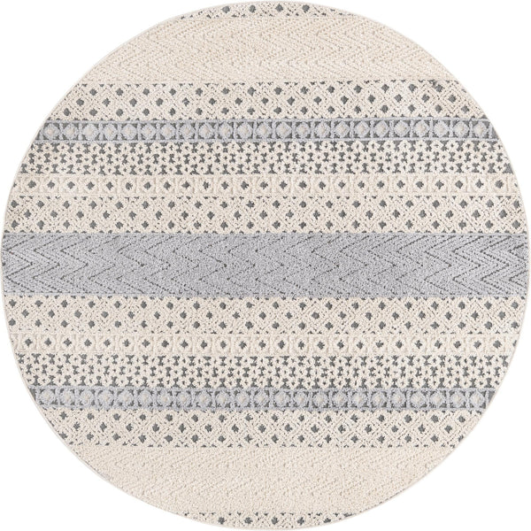 Unique Loom Arlo Matti Machine Made Striped Rug Sandy Beige, Beige/Gray 7' 1" x 7' 1"
