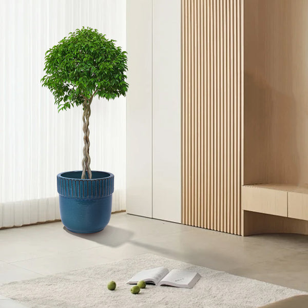 English Elm 3 Pieces Ceramic Flowerpot Set – Handcrafted Antique Blue Planters For Garden, Patio & Home Décor W3273P321474