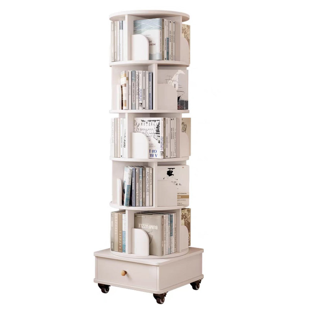 English Elm Rotating 6-Tier Corner Bookshelf With Drawer - Stylish 360° Swivel Storage For Small Spaces, White W2641P329209-GIGA