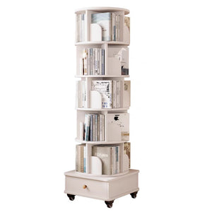 English Elm Rotating 6-Tier Corner Bookshelf With Drawer - Stylish 360° Swivel Storage For Small Spaces, White W2641P329209-GIGA