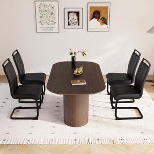 English Elm 63 Mdf Brown Rectangular Dining Table and Pu Leather Chair 5 Piece Set for Kitchen W2189S00891