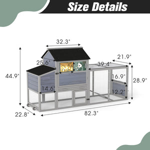 English Elm Portable Pinewood Chicken Coop with Nesting Box Run and Wheels for Backyard Flocks Gray W2181P356211