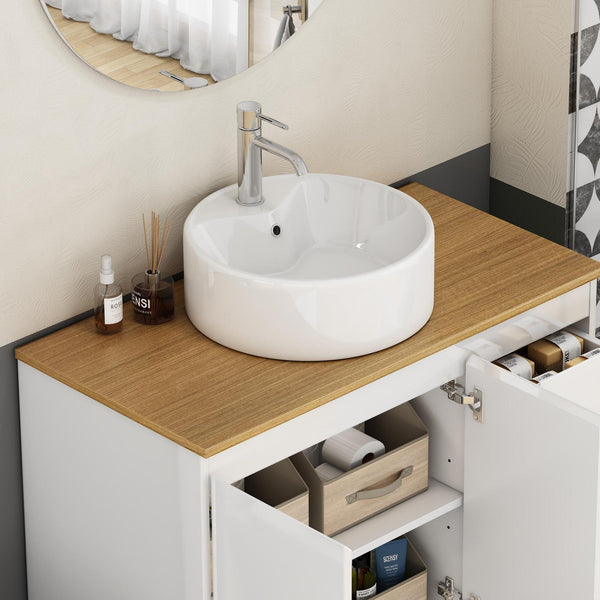 English Elm Bathroom Ceramic Vessel Sink Round Glossy White Bowl Above Counter Vanity Basin W3151P266231