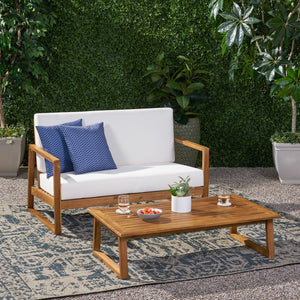 English Elm Christopher Knight Home® - BELGIAN Acacia Wood Loveseat and Coffee Table Set with Slatted Design and Water‑Resistant Cushions Teak 54 L x 31 W x 20.75 H 66742.00BGE