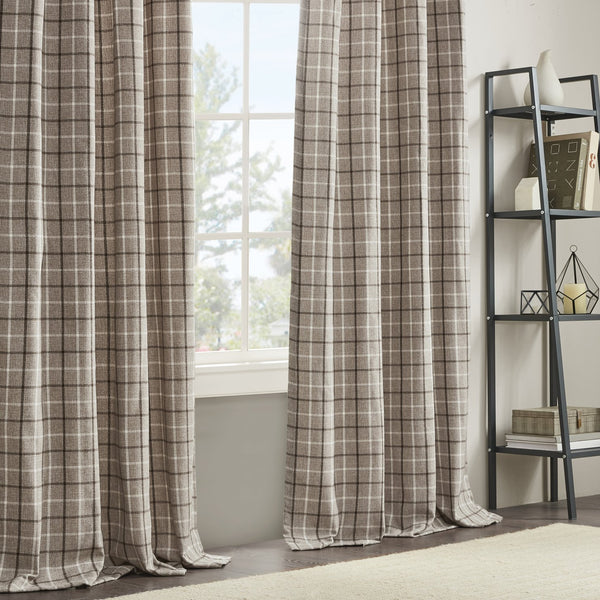 English Elm 1 Pcs Insulated Plaid Curtain Panel 50X108" With Fleece Lining For Cozy Energy Efficiency In Brown B035P319833