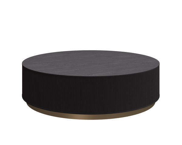 Sunpan Kalla Coffee Table - Elegant Oak Design with Vertical Reeding and Brushed Gold Steel Base for Style Charcoal