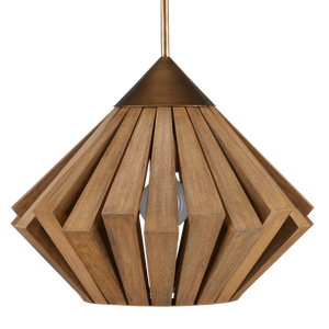 Plunge Pendant Light - Mid-Century Modern Wooden Shade with Brass Finish, Adjustable Height Design