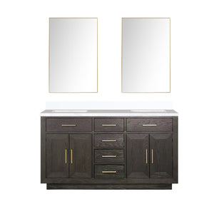 English Elm Brown Oak Double Bath Vanity With White Quartz Top & 28" Mirrors - Elegant, Durable, Modern Design! B2731S01532