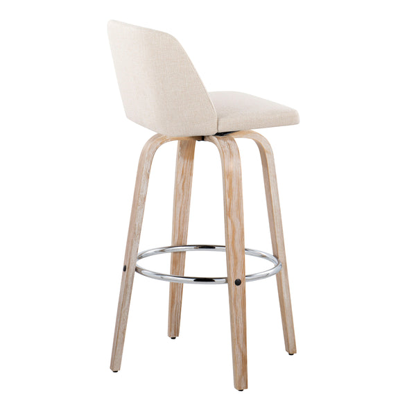 English Elm 30" Swivel Barstools Whitewashed Bentwood Cream Upholstery Chrome Footrest Set of 2 B202S00680