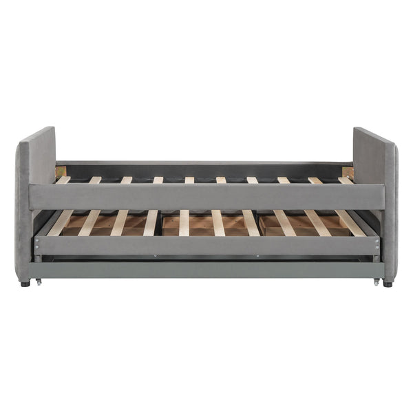 English Elm Twin Upholstered Daybed with Pull-Out Trundle and 3 Drawers, Velvet Finish, Solid Frame, Slat Kit Included Gray SF000147AAE