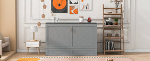 English Elm Queen Murphy Wall Bed Cabinet with Storage Drawer Built-in Power Outlets Usb Ports Gray LP000400AAE