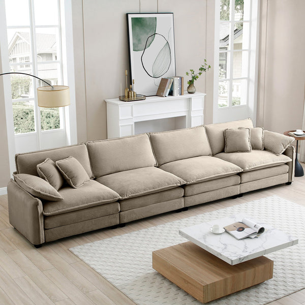 English Elm Corduroy Sofa - Stylish 4-Seater Upholstered Comfort For Modern Living Rooms & Offices, Easy Care! W714S00720