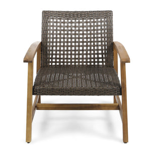 English Elm Christopher Knight Home® - HAMPTON Wood & Wicker Club Chair Set of 2 — Natural Acacia Frame, Mixed Mocha Poly Wicker, Handcrafted Elegance 60397.00WTCMCA