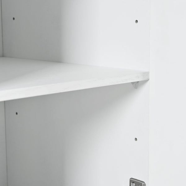 English Elm Creative Carved 4-Door Sideboard with Push-to-Open Design, MDF & Solid Wood Buffet Cabinet White W2696P279975