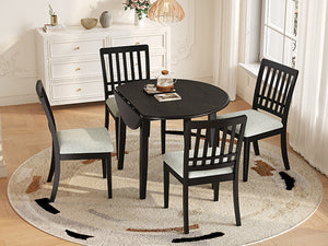 English Elm 5-piece Round Folding Dining Set with Mdf Table and Upholstered Chairs for Small Spaces Black N752S0010618B